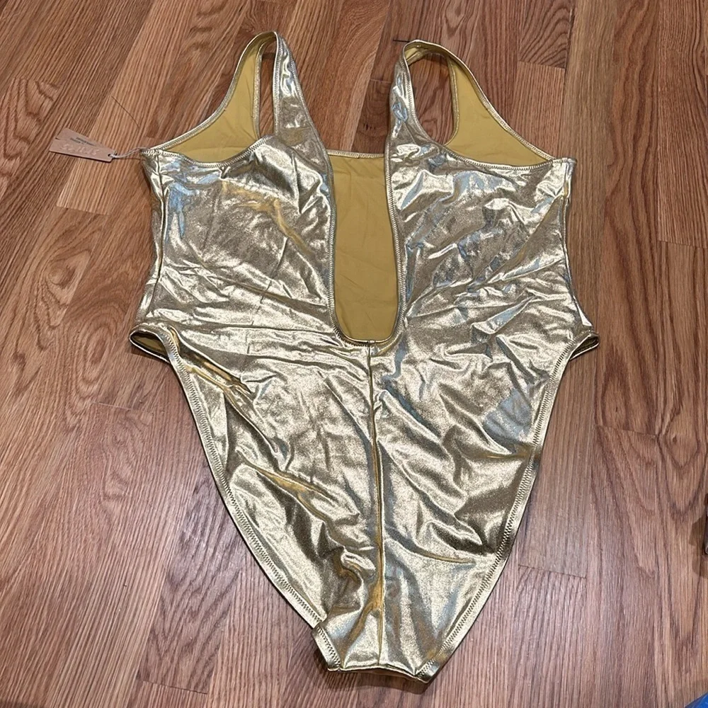 SKIMS Metallic Swim High-Cut One-Piece Gold plus size 4X women’s new with tags